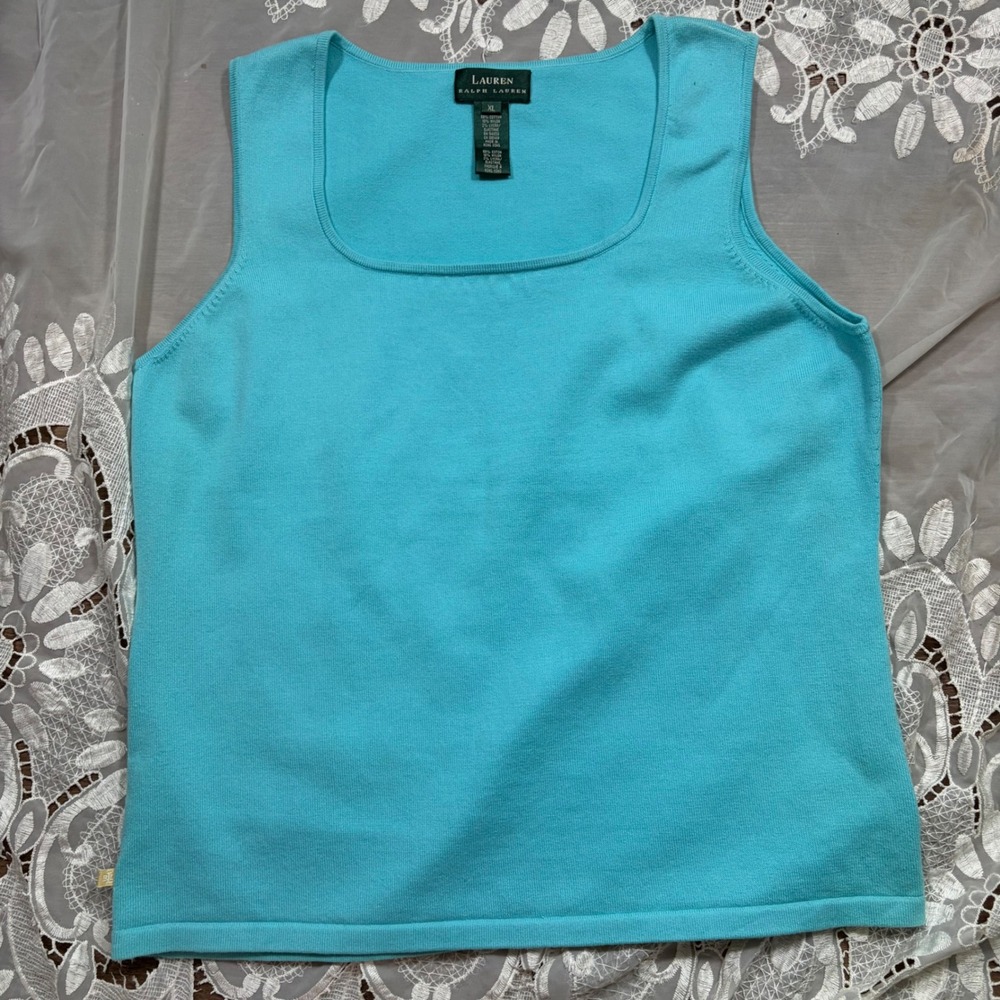 Lauren Ralph Lauren Turquoise Blue Square Neck Knit Shell Tank Top XL